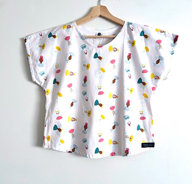 Women’s Handmade Short Sleeve Summer Top - CONFETTI FRIENDS / SMALL