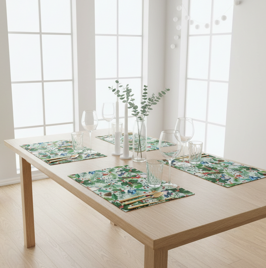 Reversible Christmas Placemats - Christmas Holly with Red on Reverse (set of 4)