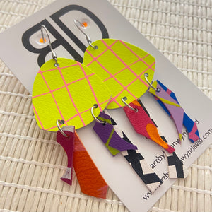 Hand painted leather bold statement earrings - The Squidlets