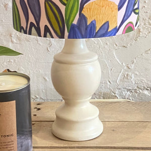 Cream Mid Century Ceramic Table Lamp with Pretty Natives Shade
