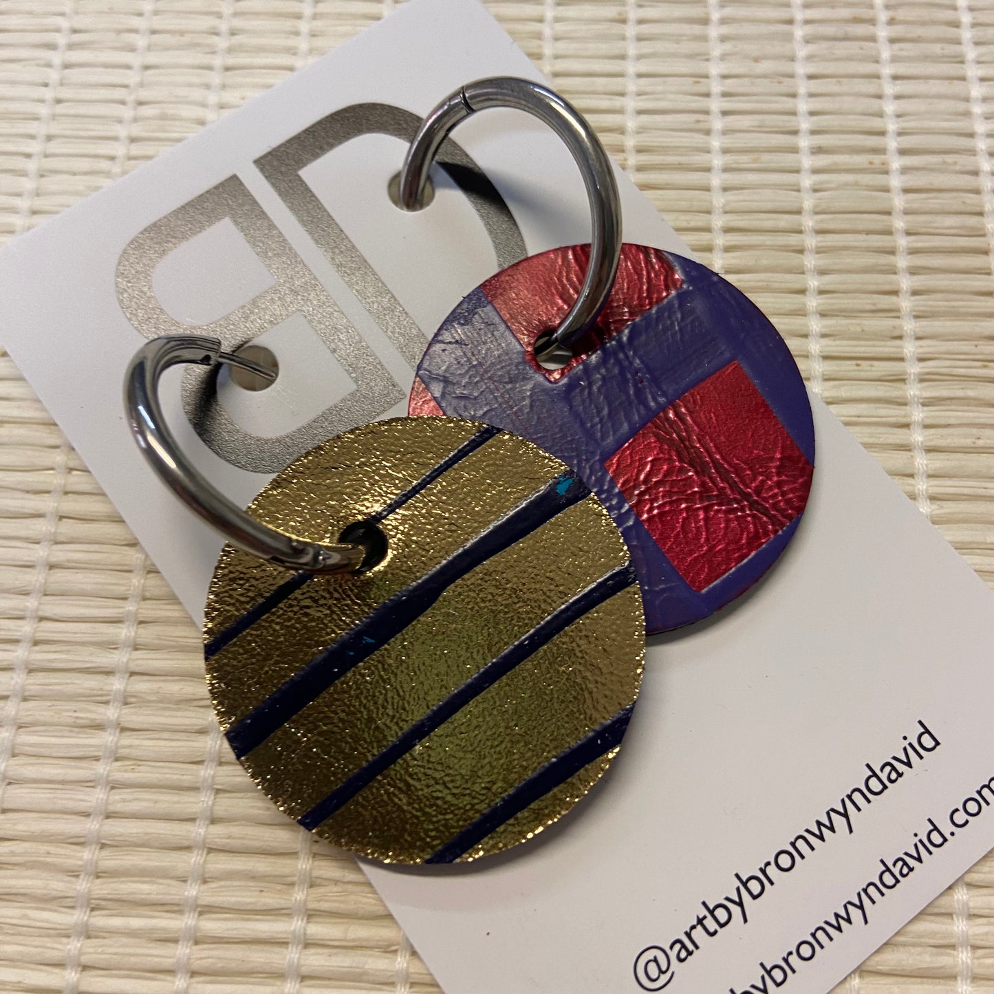 Hand painted leather bold statement earrings - Reversible Huggie Spheres