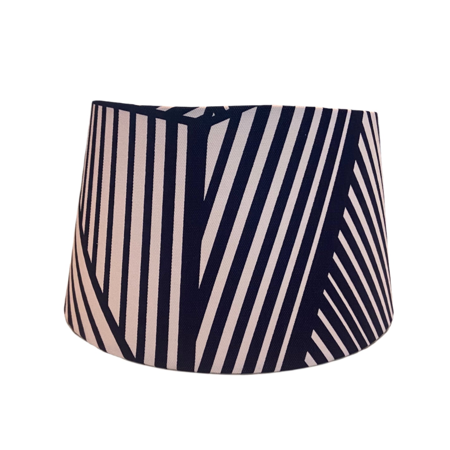lamp shade covered in Navy and white striped fabric 
