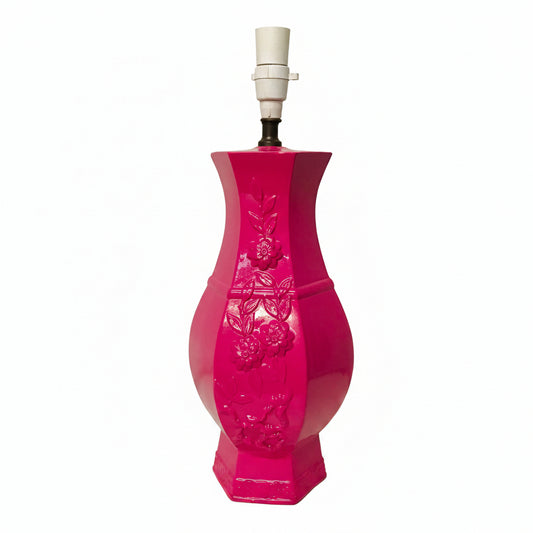 Lamp Base Only - Hot Pink Painted Flower Detail Table Lamp