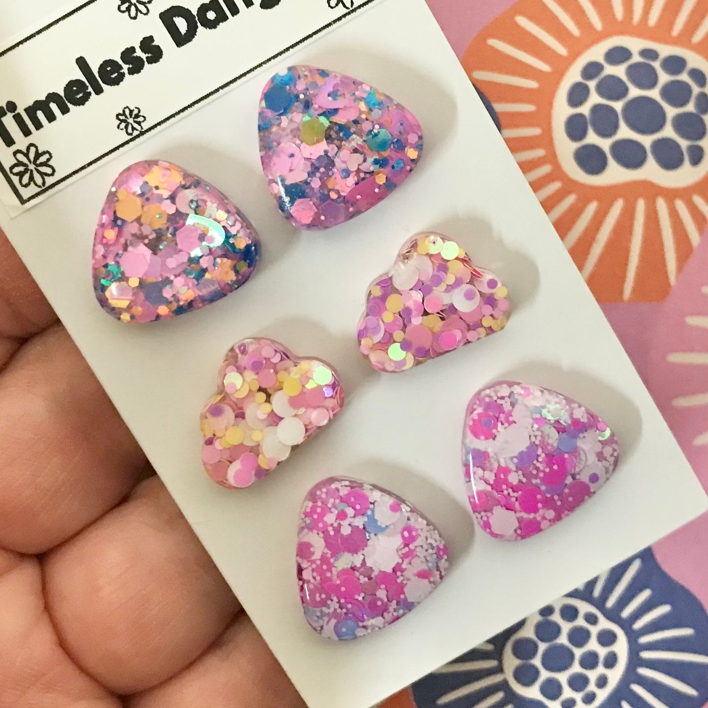 Novelty Resin Sparkle Stud Earrings - triple pack