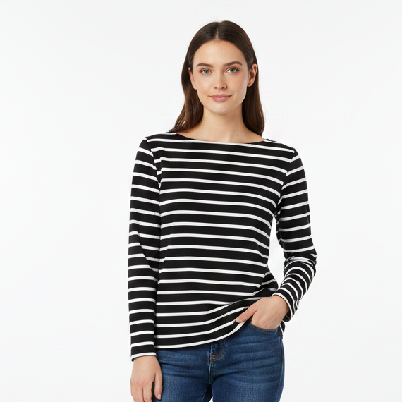 Women's Handmade Long Sleeve T-shirt - Black & White Stripe T-Shirt