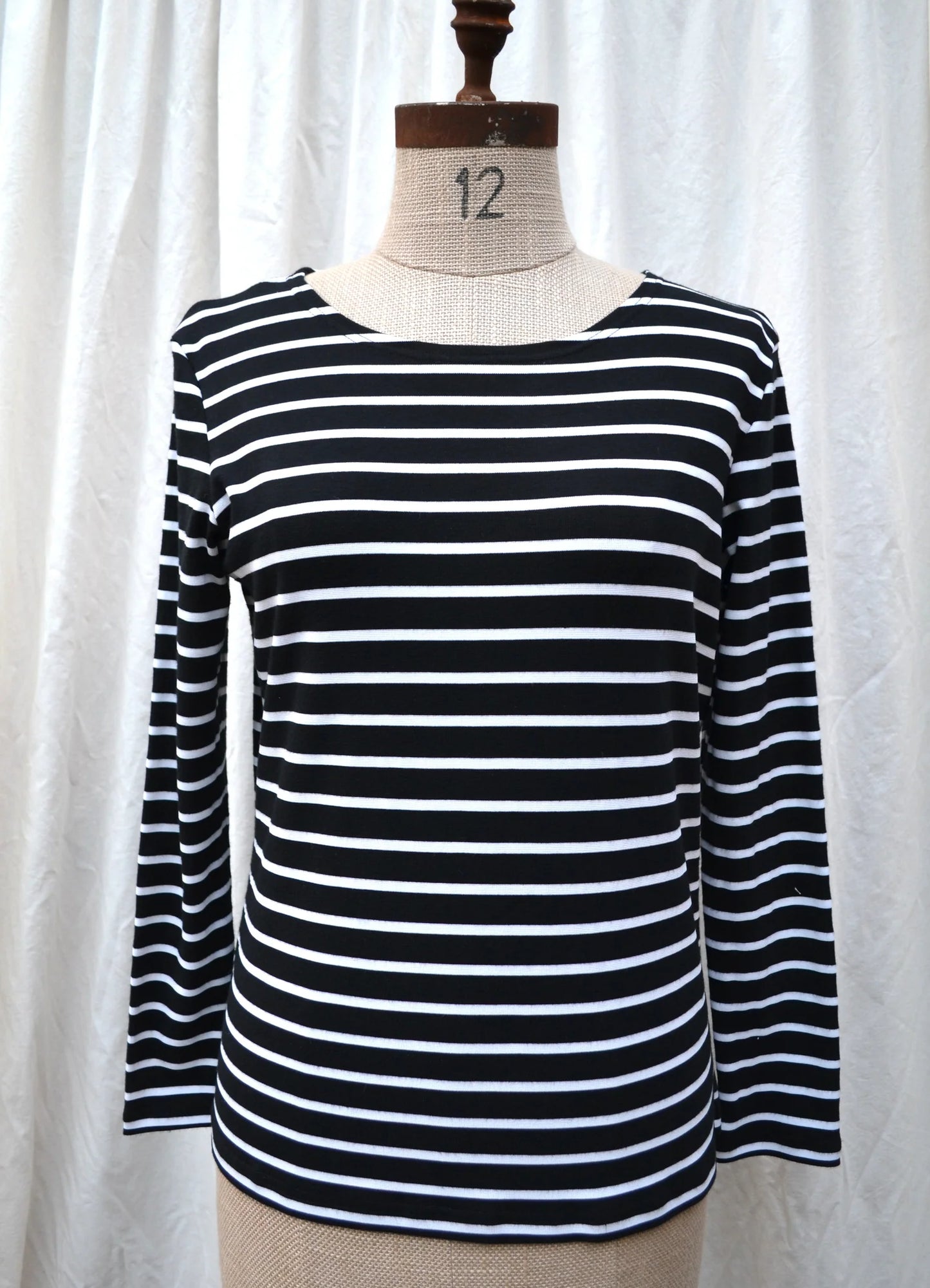 Women's Handmade Long Sleeve T-shirt - Black & White Stripe T-Shirt