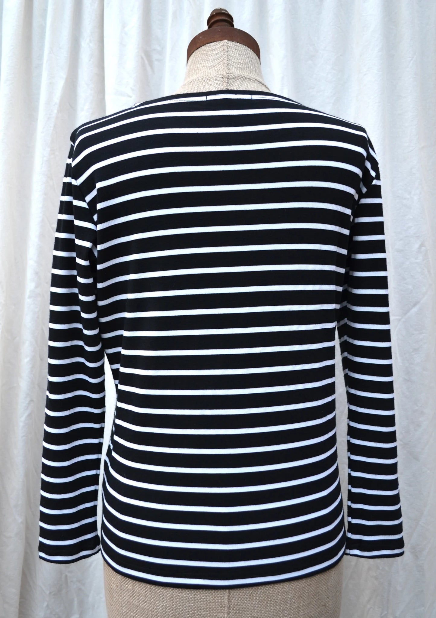 Women's Handmade Long Sleeve T-shirt - Black & White Stripe T-Shirt