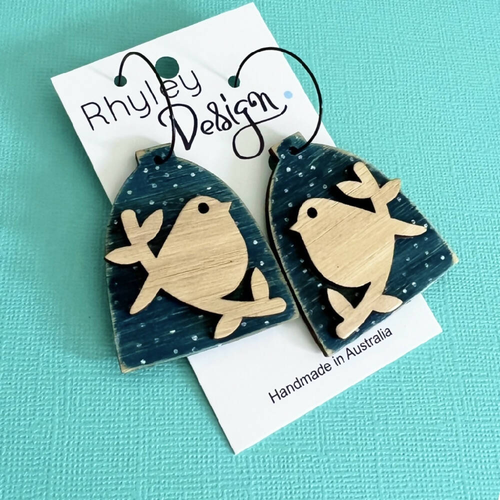 Birdcage Hand-painted Wood Earrings