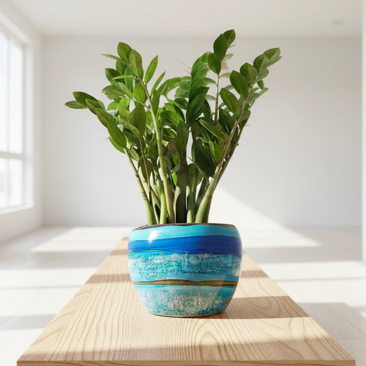 Alcohol Ink Extra Large Planter Pot - Blue Print