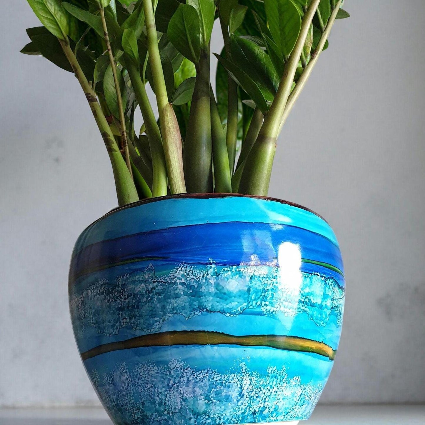 Alcohol Ink Extra Large Planter Pot - Blue Print