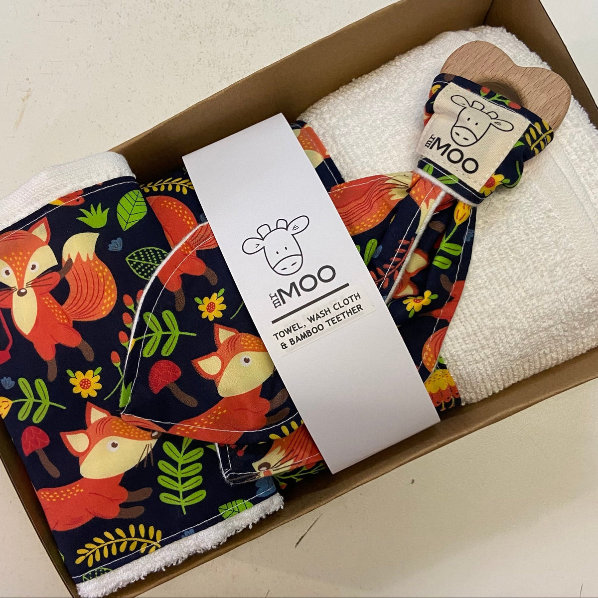 Gift Box - Towel, Wash Cloth & Bamboo Teether
