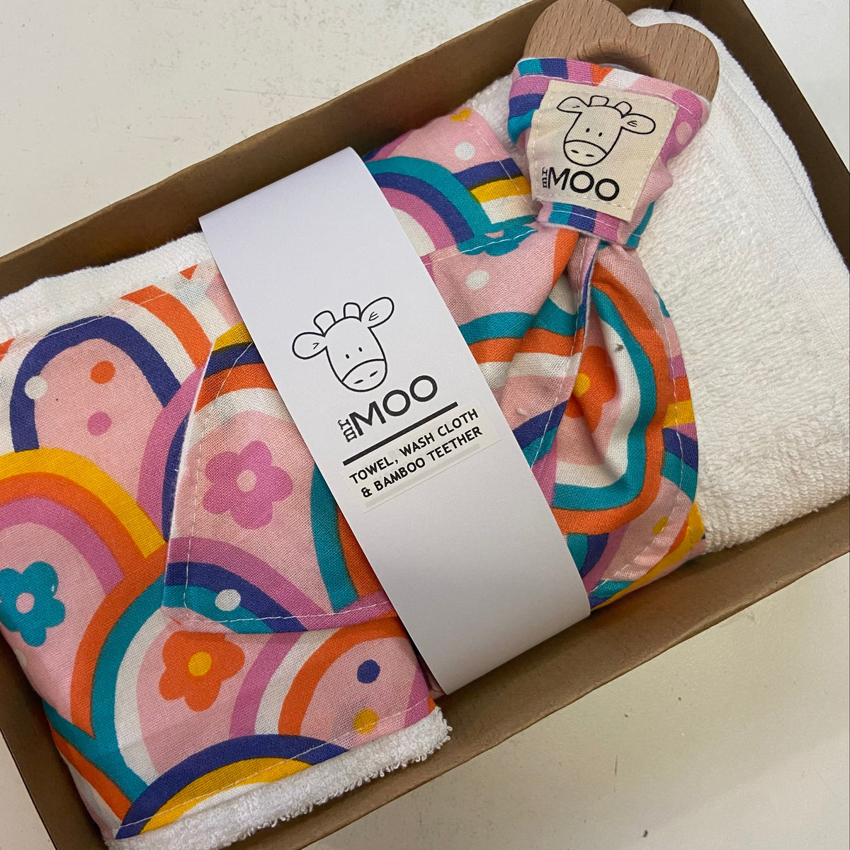 Gift Box - Towel, Wash Cloth & Bamboo Teether