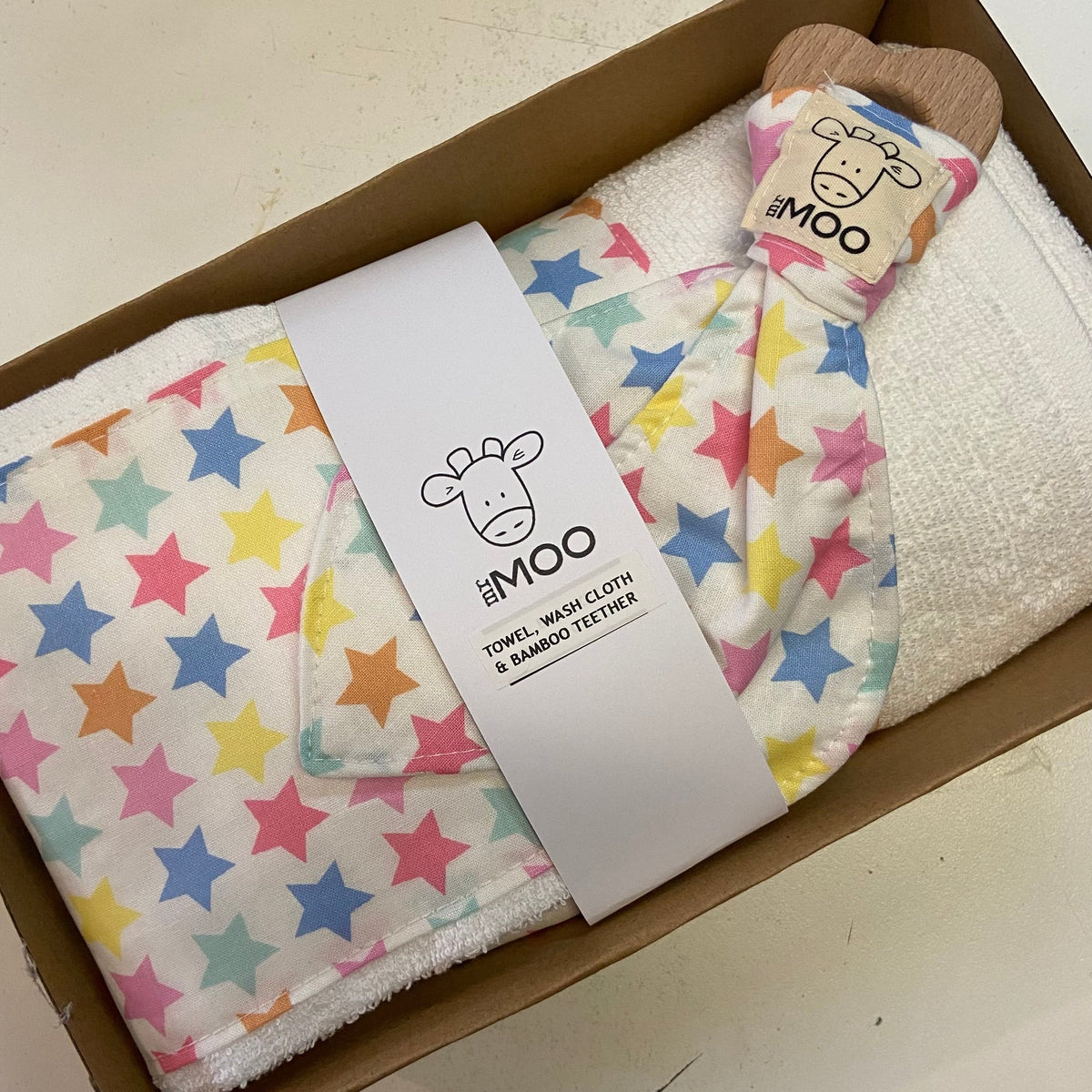 Gift Box - Towel, Wash Cloth & Bamboo Teether