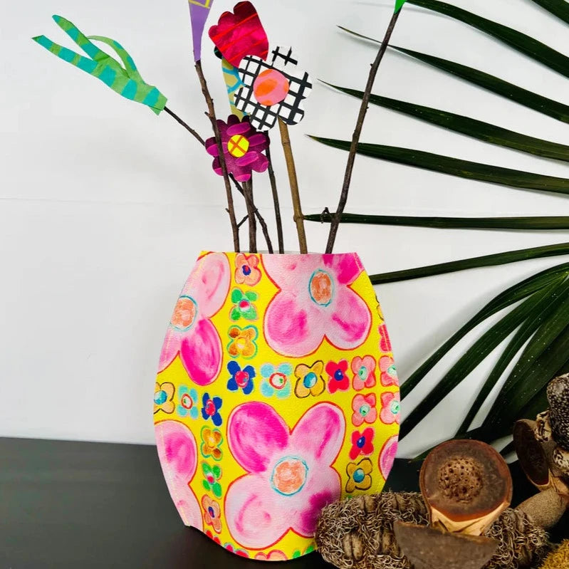 Hand Painted Vegan Leather Flat Vase