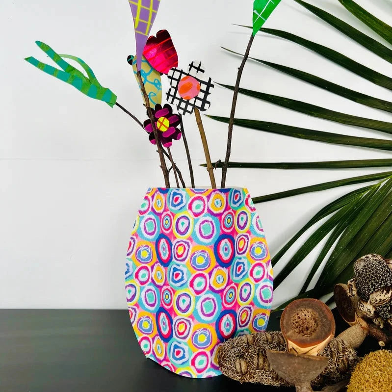 Hand Painted Vegan Leather Flat Vase