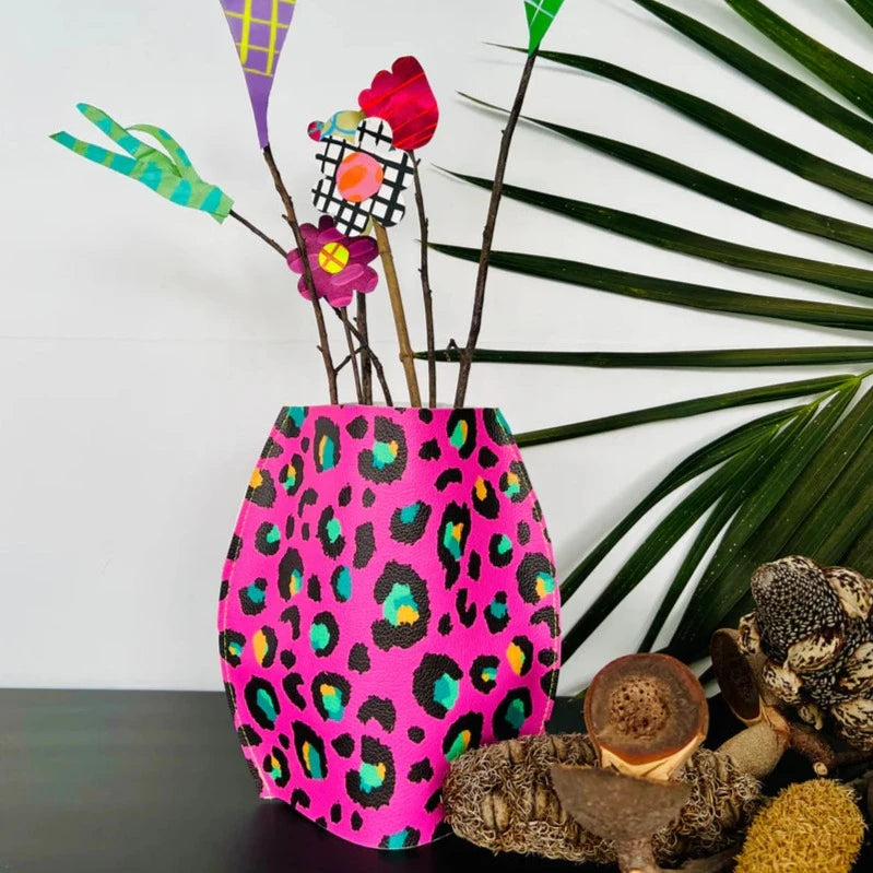 Hand Painted Vegan Leather Flat Vase