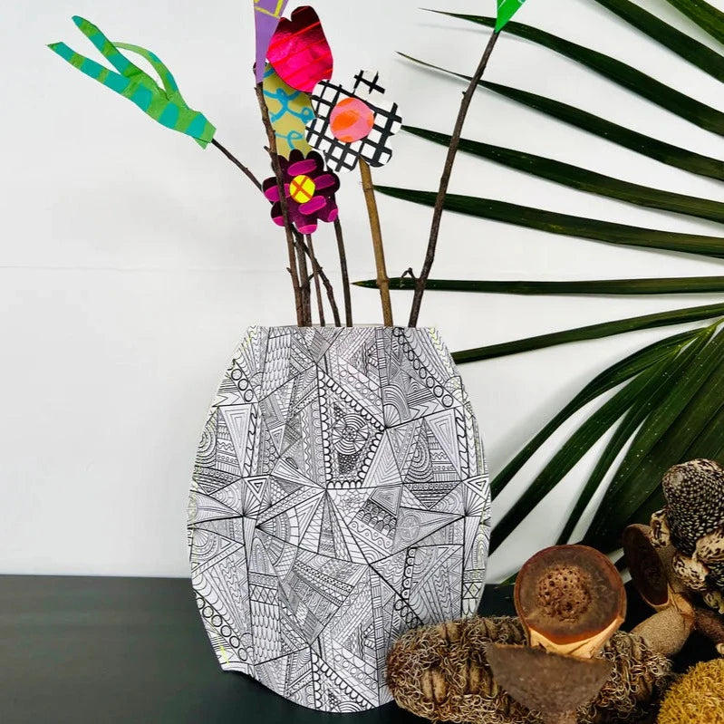 Hand Painted Vegan Leather Flat Vase