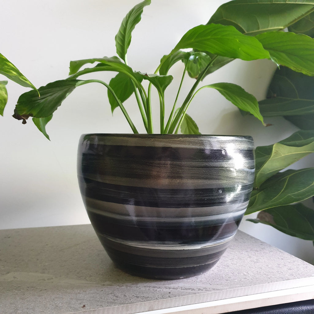 Alcohol Ink planter pot - BLACK SILVER (MEDIUM)