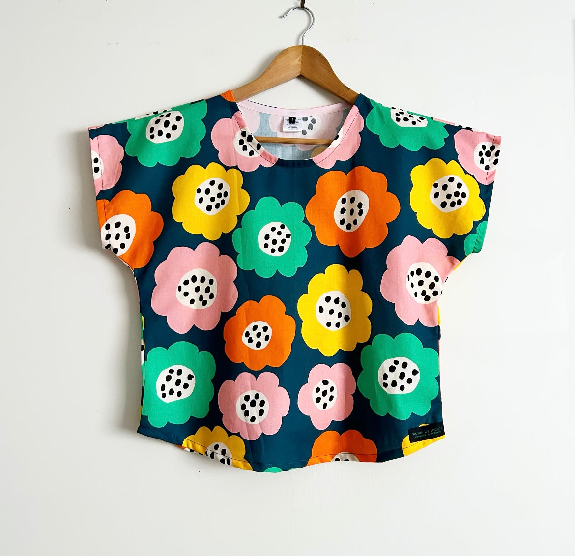 Women’s Handmade Short Sleeve Summer Top - Bold Flowers / SMALL