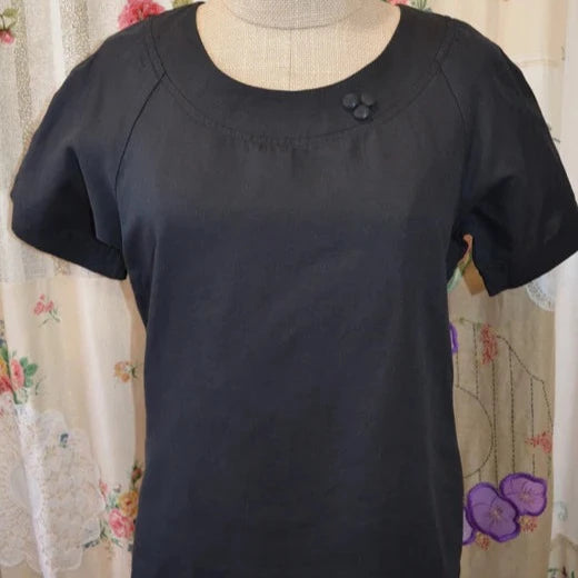 Women's Handmade Button Raglan Top - Black