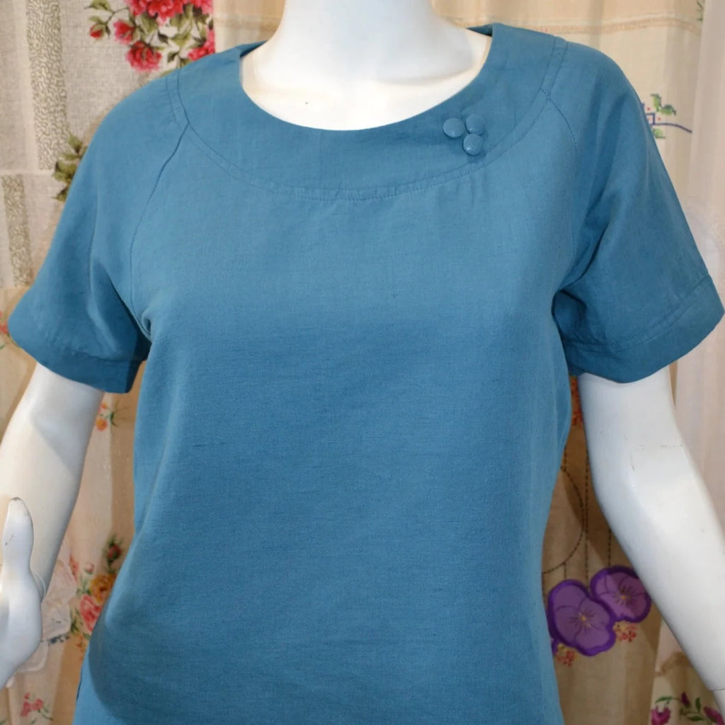 Women's Handmade Button Raglan Top - Turquoise
