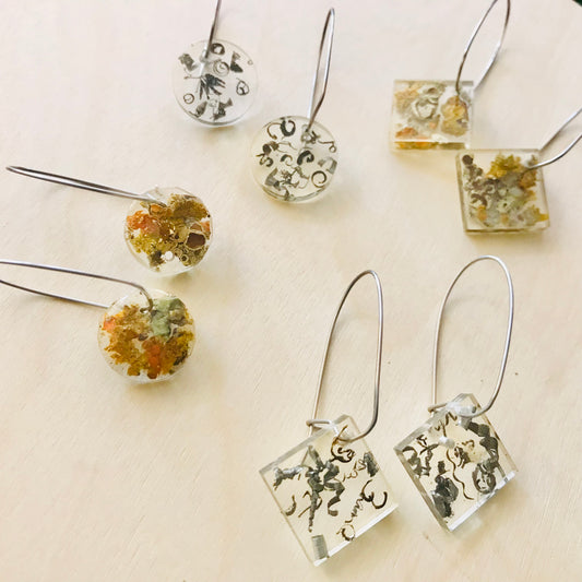Clear Resin Lichen & Metal Shaving Earrings (small)