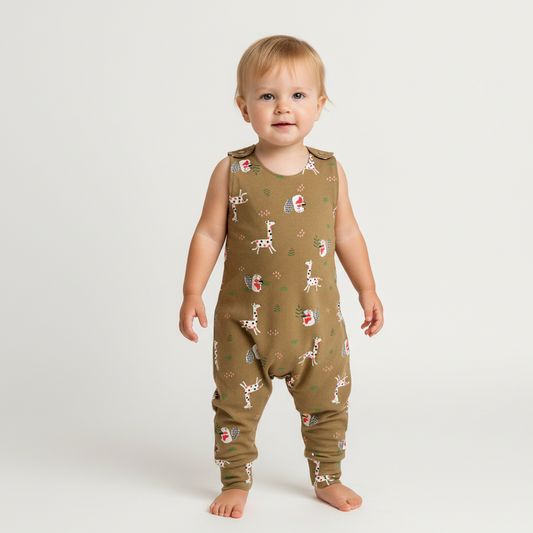 Baby Toddler Long Romper - Tan Critters