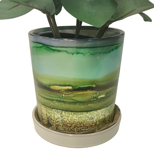 Alcohol Ink planter pot with tray - Moss and Clay