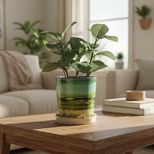 Alcohol Ink planter pot with tray - Moss and Clay