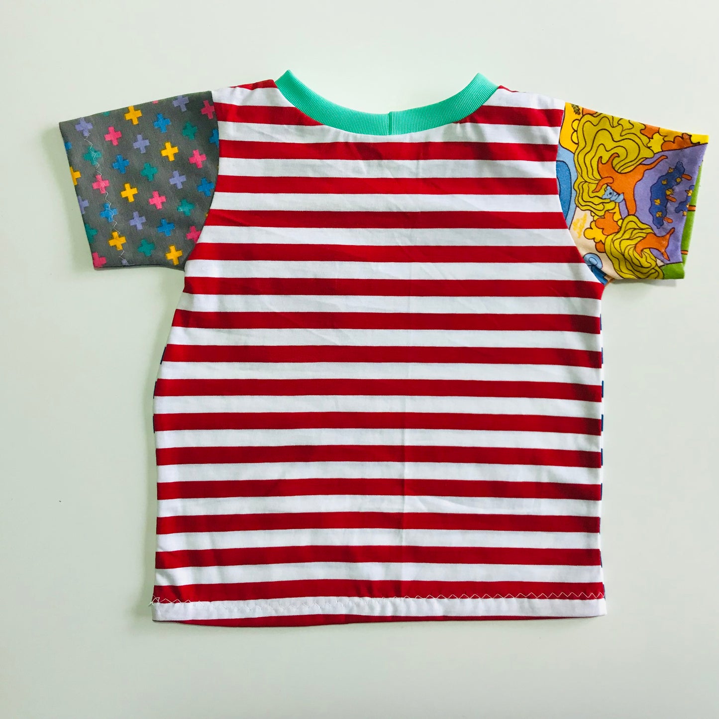 Kids Multi Print Handmade T-Shirt - Blue Stripe Front