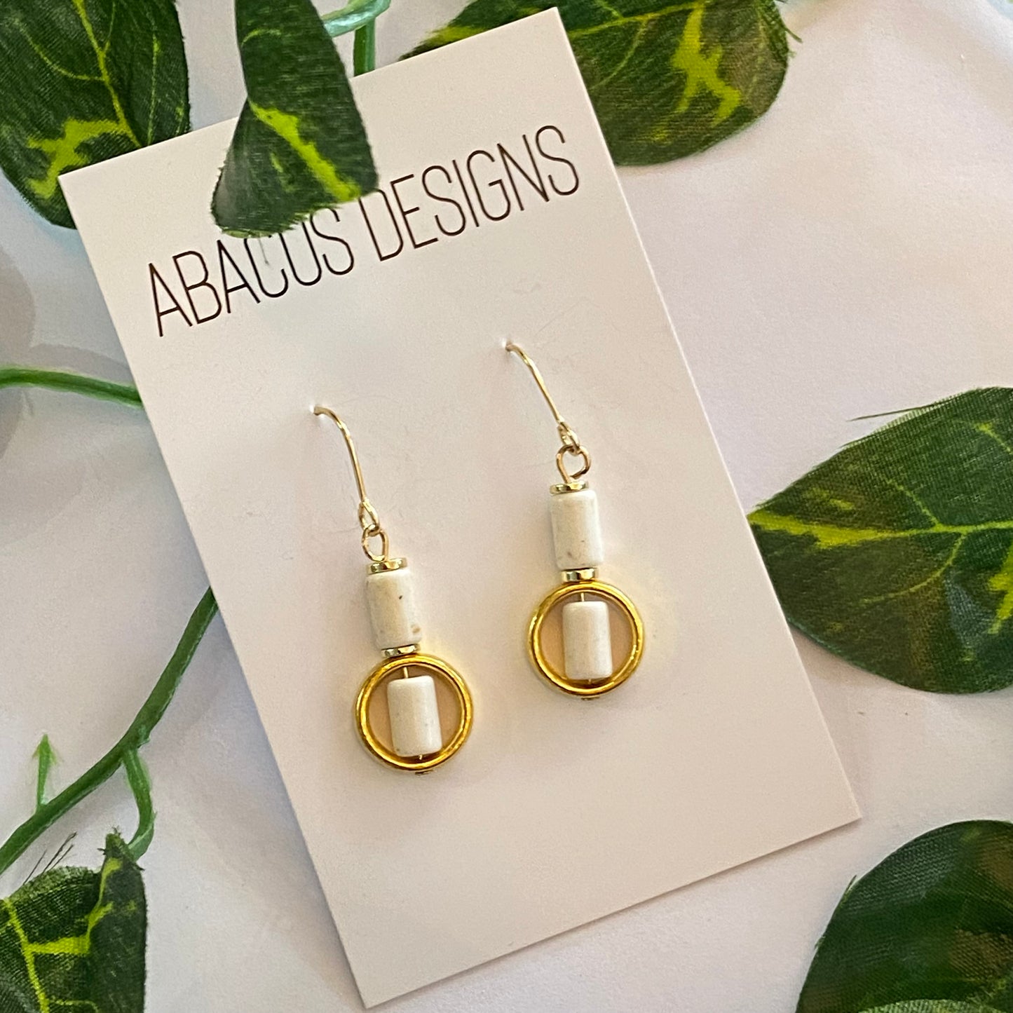 Pearlescent & Brass Dangle Earrings