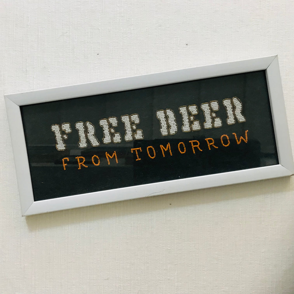Hand Embroidered Bead Detail Wall Art - Free Beer from Tomorrow **ON SALE**
