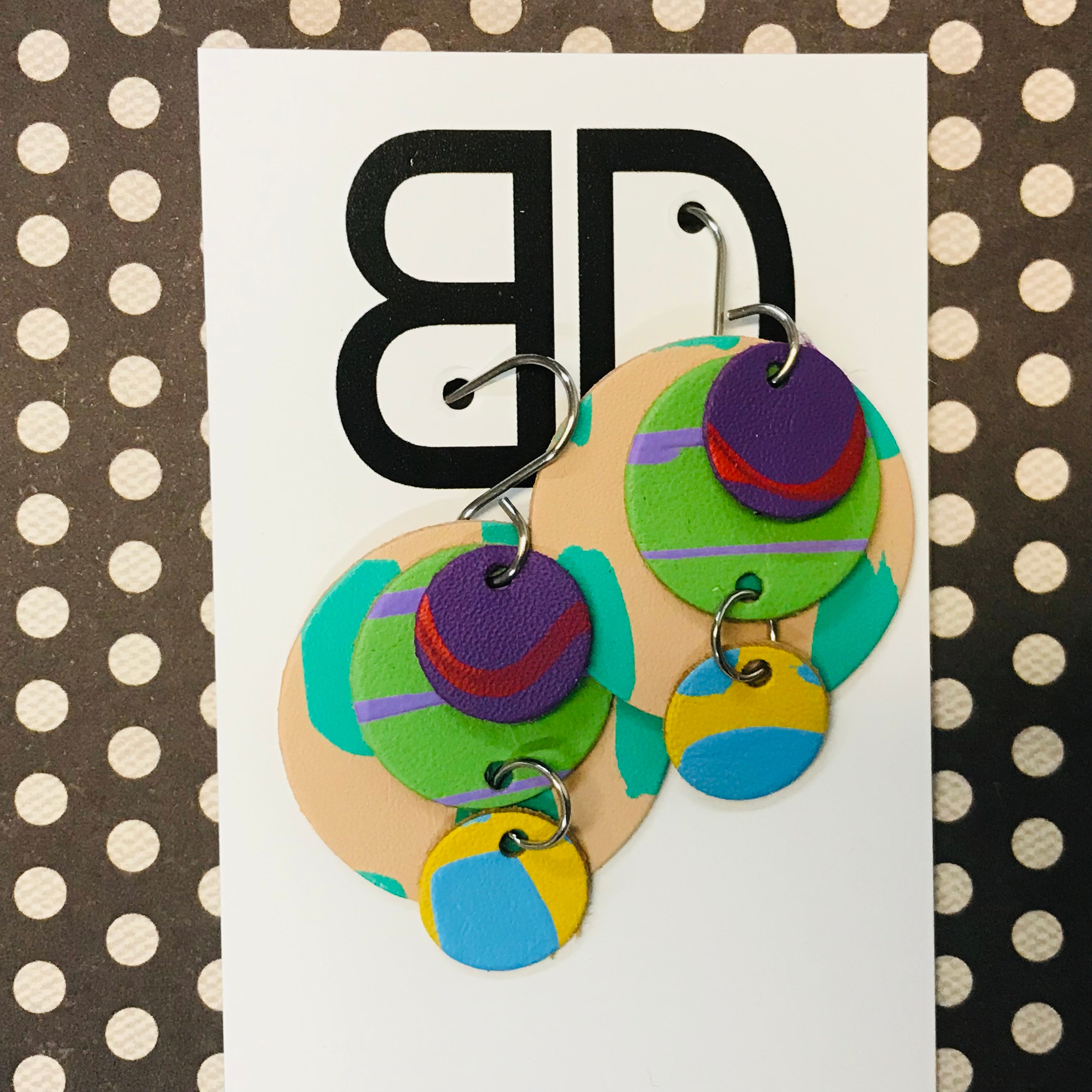 Hand painted leather bold statement earrings - The Layered Droplet