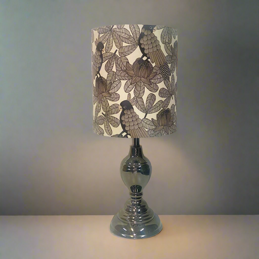 Mirrored Pewter Table Lamp with Gang Gang Cockatoos Shade