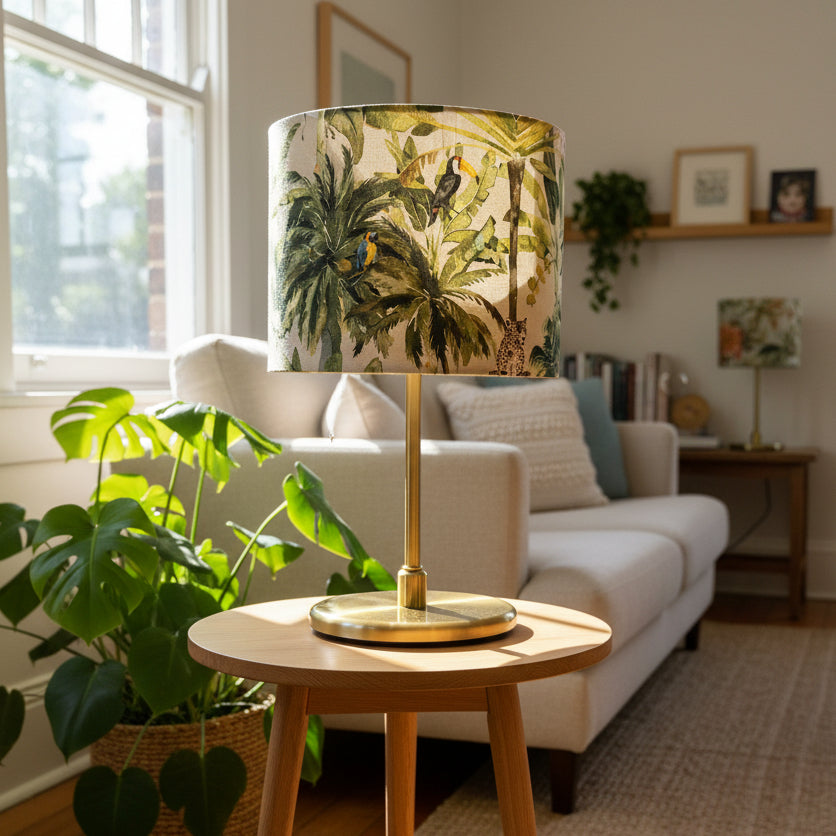 Brass Post Table Lamp with Jungle Palms Shade (pair available)