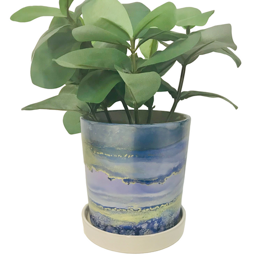 Alcohol Ink planter pot with tray - Rainpot