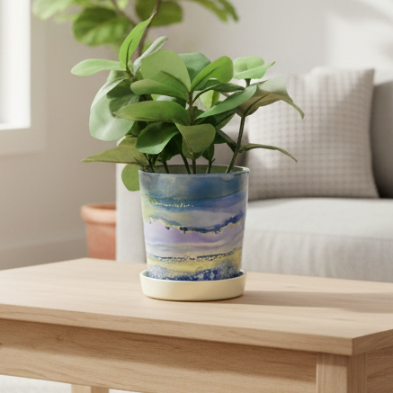 Alcohol Ink planter pot with tray - Rainpot