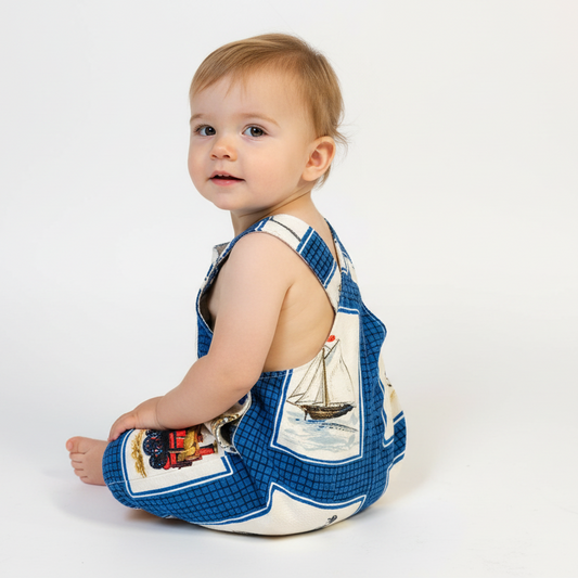Baby Toddler Summer Romper - Transport Barkcloth