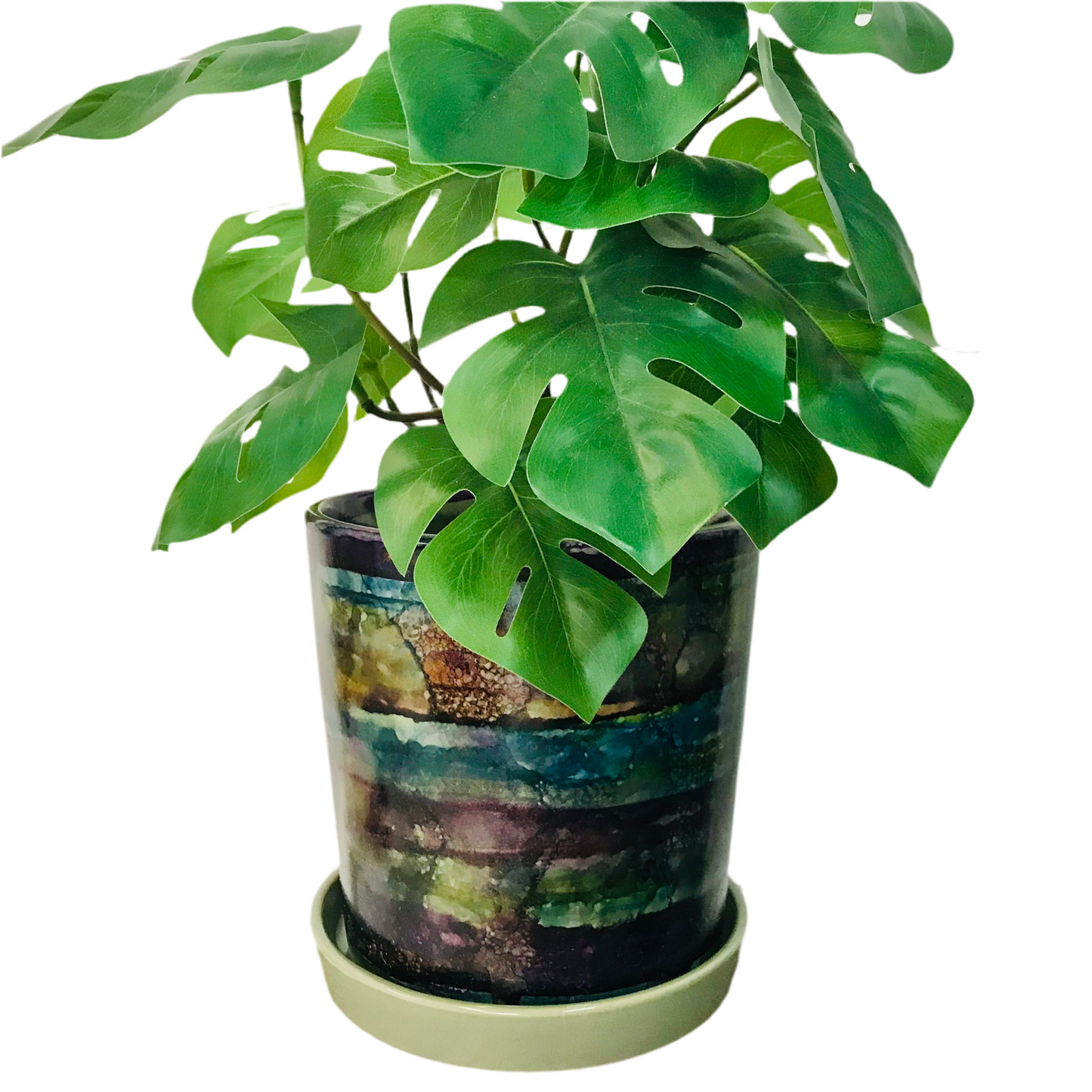 Alcohol Ink planter pot with tray - Purple Haze