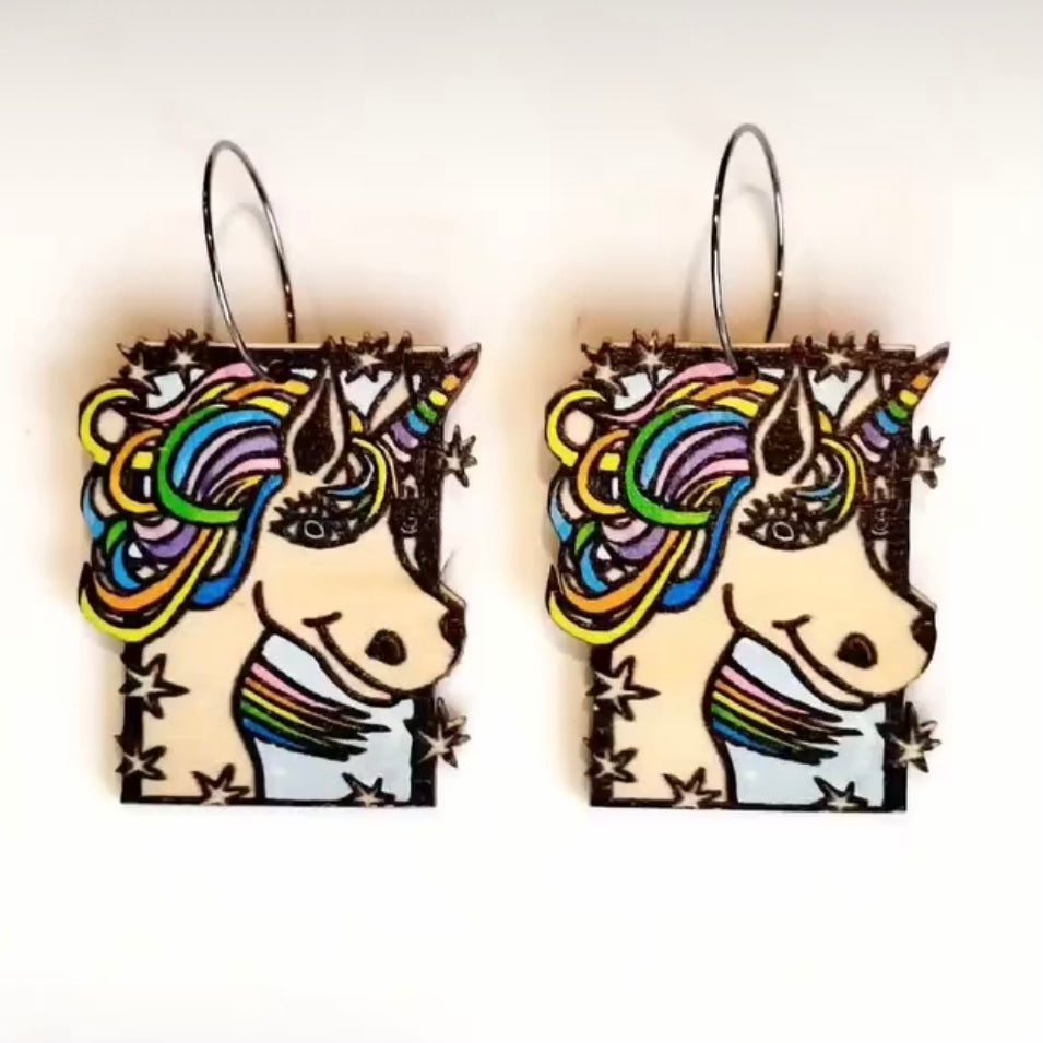 Original Art Printed Timber Earrings - hoops