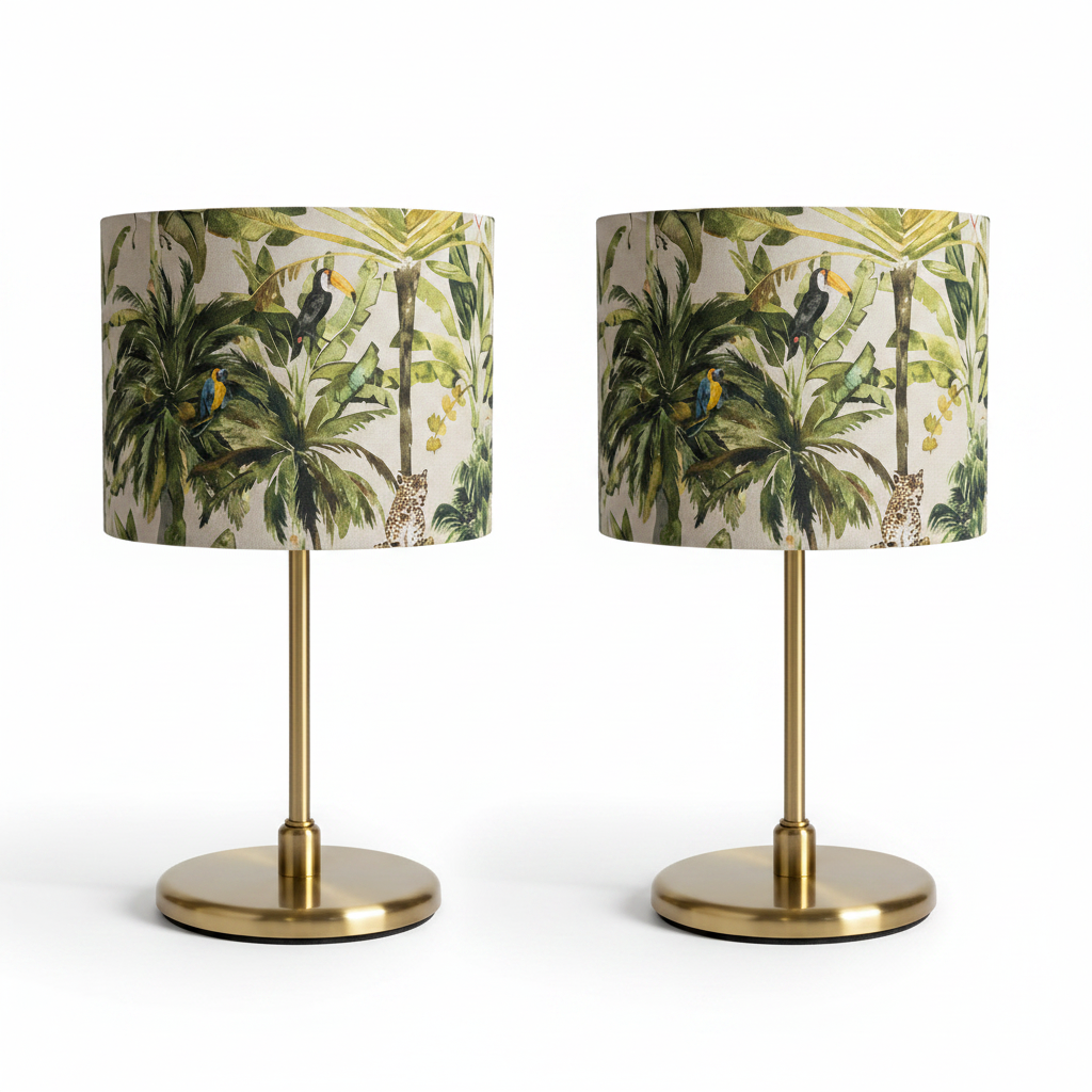 Brass Post Table Lamp with Jungle Palms Shade (pair available)