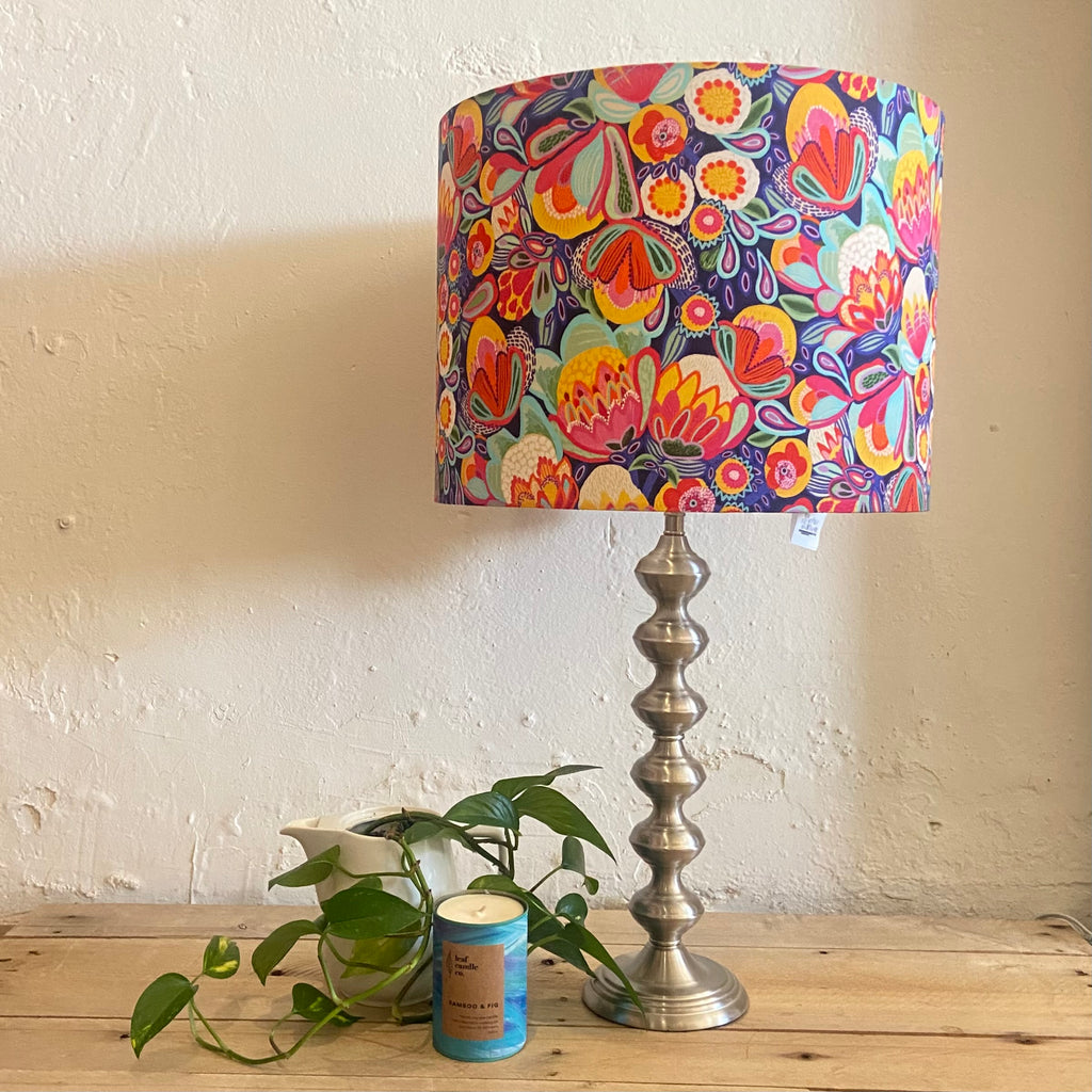 Chrome Bobbled Table Lamp with Carnival Bloom Shade - PAIR AVAILABLE