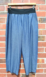 Women's Handmade Band Pants - Blue Denim