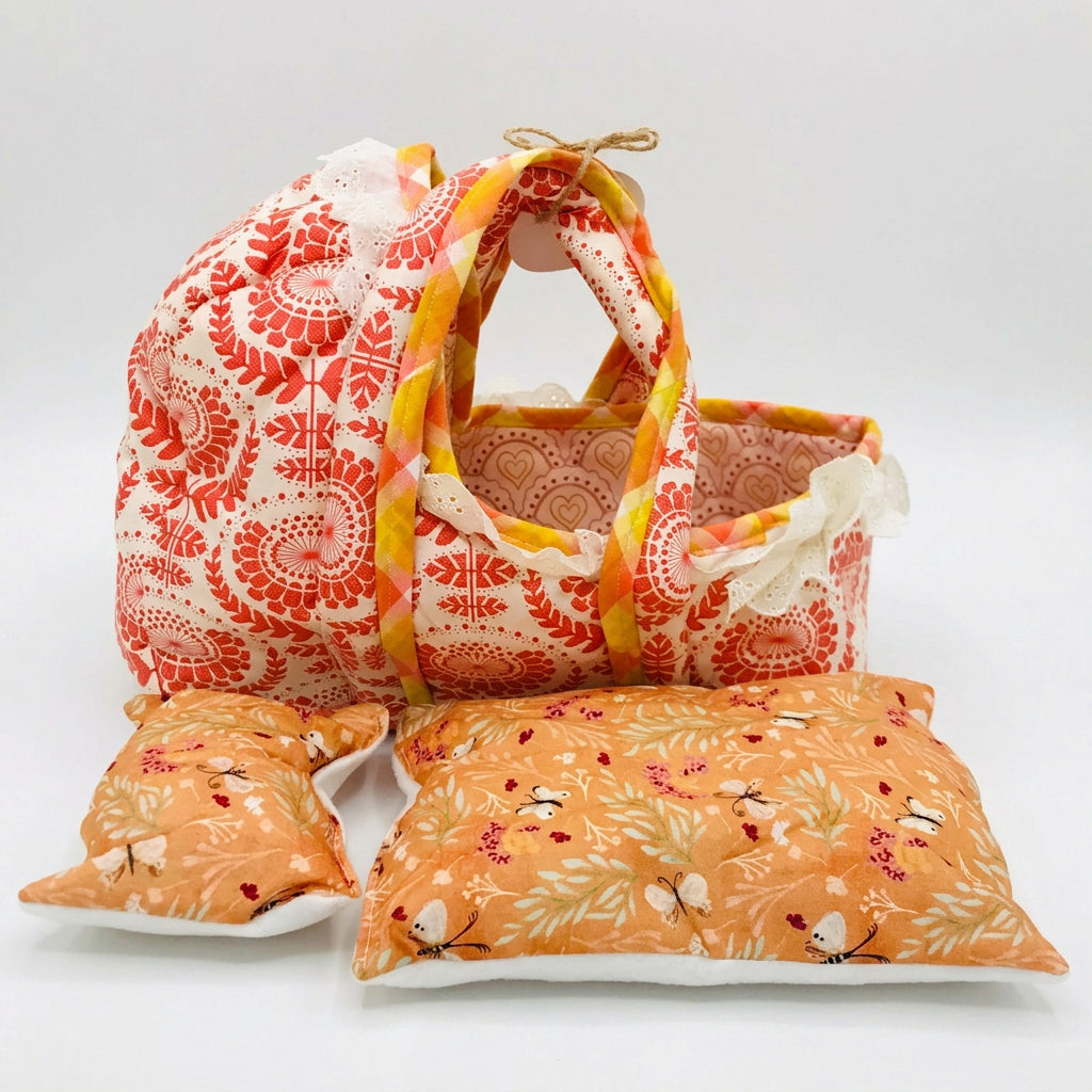 Cloth Carrier Dolls Basket Set with Blanket and Pillow