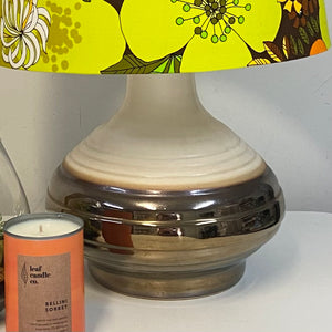 Mid-Century Ellis Era Copper Ceramic Table Lamp with Retro Floral Shade