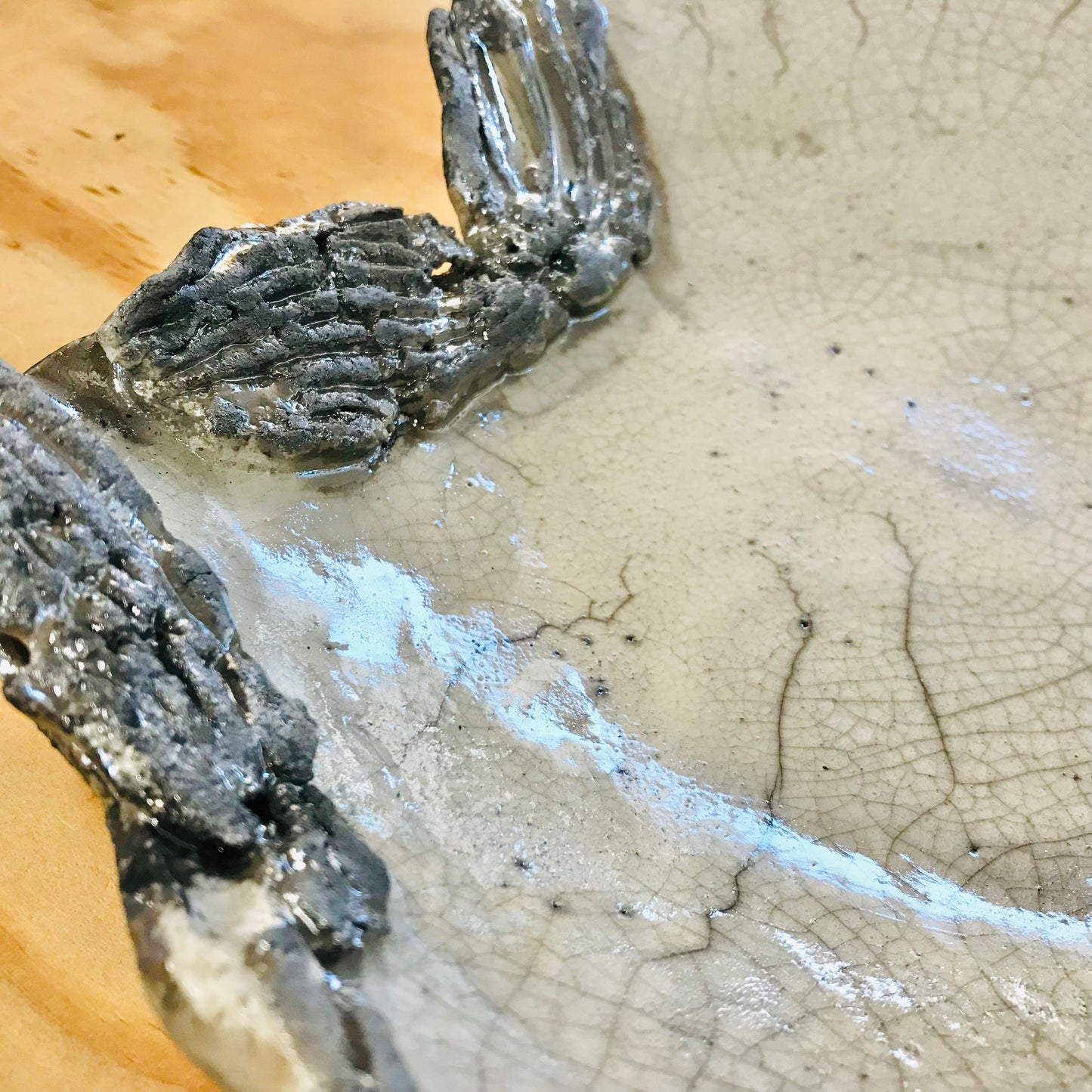 Raku Sculptural Platter - White Crackle