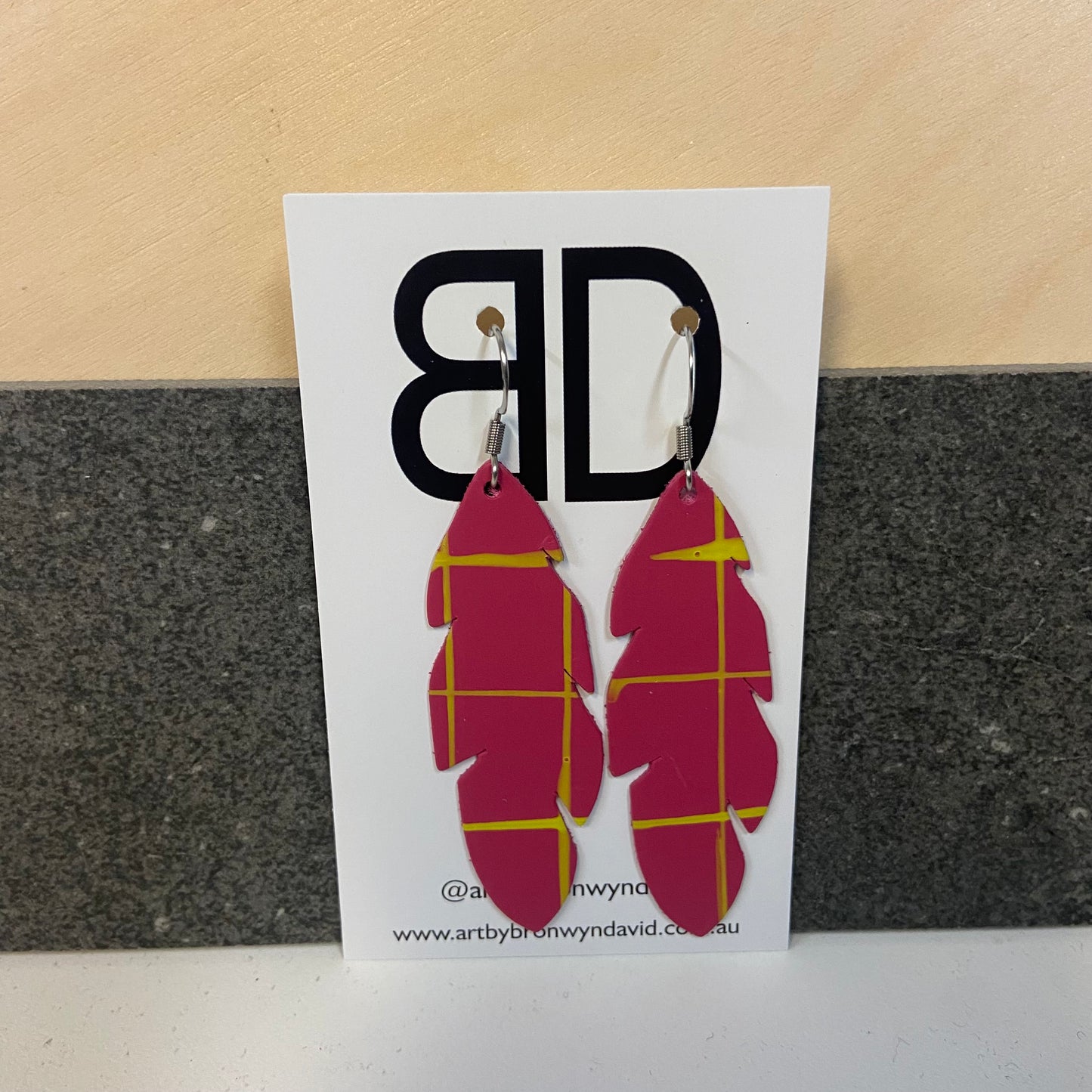 Handmade Painted Leather Earrings - The Feather