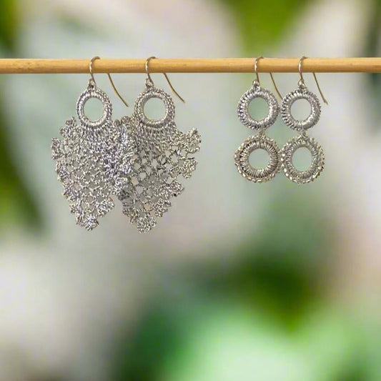 Handcrafted Crochet Earrings - Metallic Silver Range