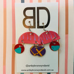Hand painted leather bold statement earrings - The Dome Mini (with hook)