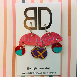 Hand painted leather bold statement earrings - The Dome Mini (with hook)